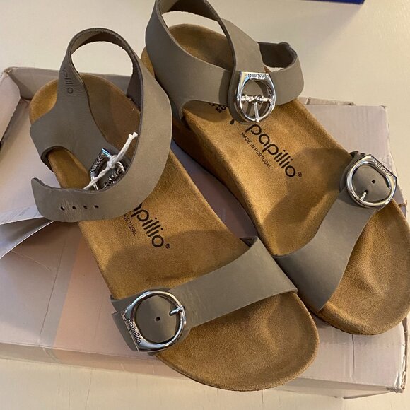 NIB Birkenstock Papillo Soley Ring Buckle Dove Gray Wedge Sandal EU 38 - Picture 3 of 6
